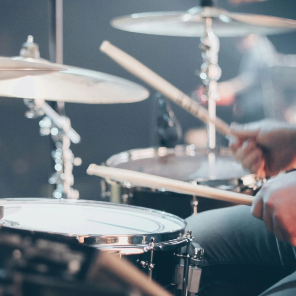 Image of a drum kit and drummer